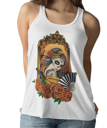 Geisha Skull Tattoo Design Adult Womens Vest Top 8Ball